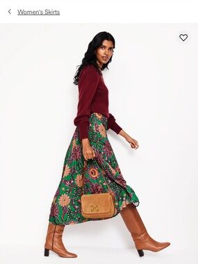 Boden Green Floral Midi Skirt with Pink & Orange Blooms